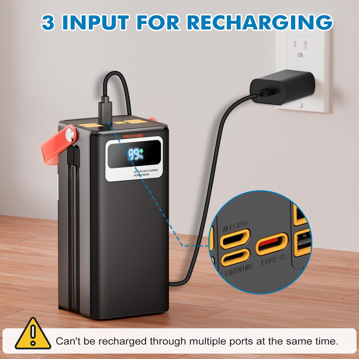PGYOB Portable Power Station, 99.9Wh Outdoor Generator with Built in Cable, Portable Power Bank Backup Battery for Phone Charge, Travel, Home use, Camping, RV Trip
