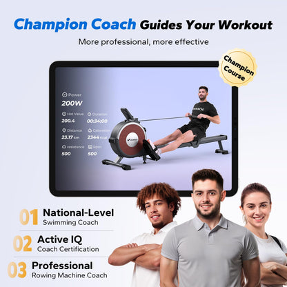 Rowing Machine, MERACH Bluetooth Magnetic Rower Machine with Dual Slide Rail, 16 Levels of Electromagnetic Resistance, Max 350lb Weight Capacity, App Compatible, Rowing Machines for Home Use