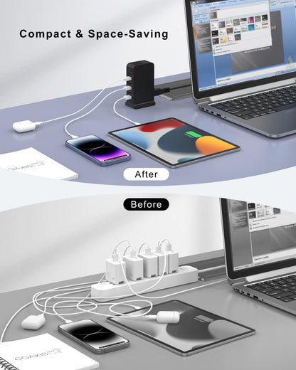 VHBW USB Charging Station, 6-Port 50W Power Centre with 1.8m Cord