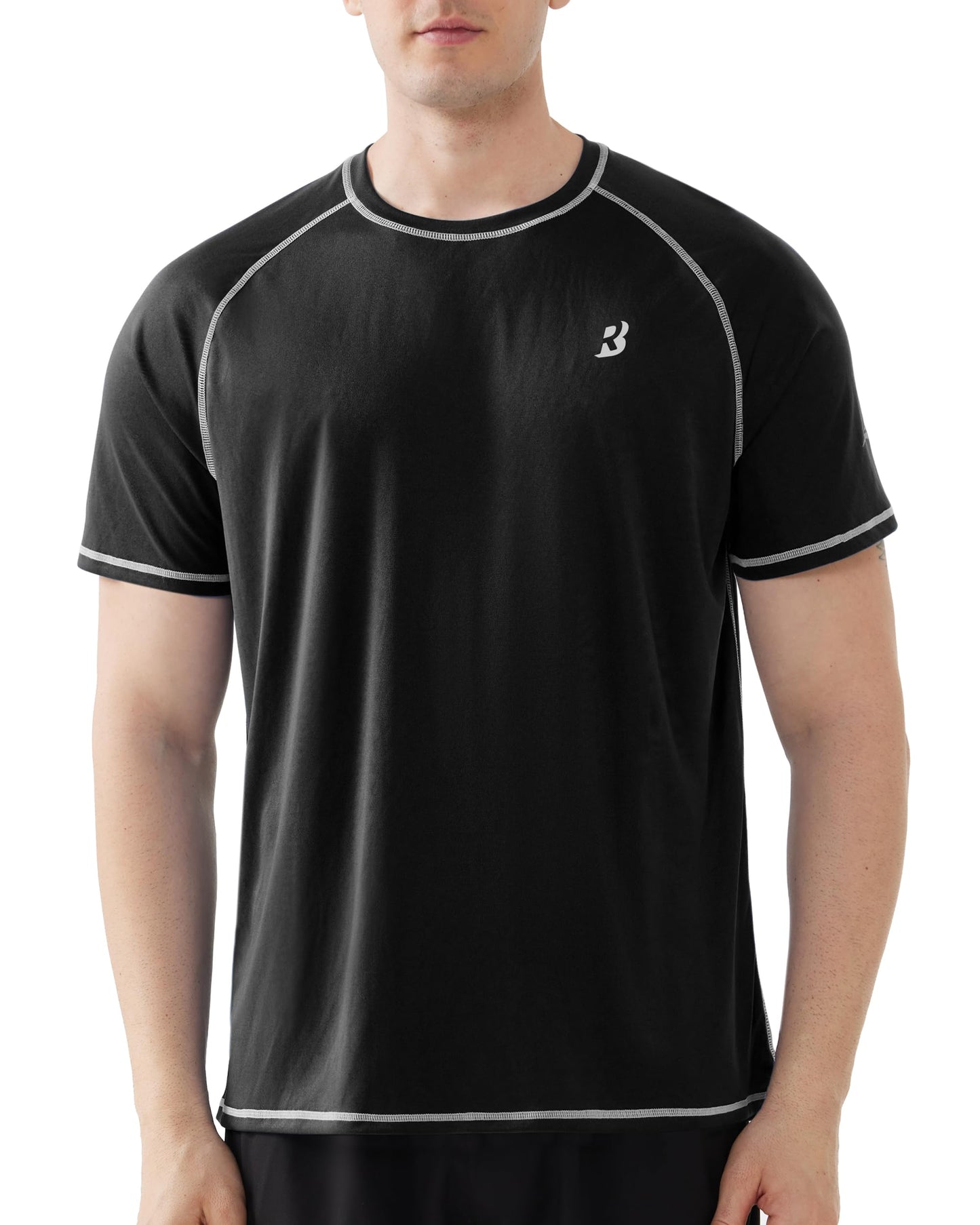 Roadbox Mens UPF 50+ Swim Shirt, Short Sleeve UV Sun Protection Rash Guard, Quick Dry Water T-Shirt Surf Running Workout Tee