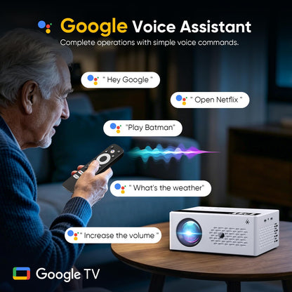 TMY Smart Projector 4K【Bundled with Google TV 14.0】 Mini Projectors Compatible with Netflix, Portable Projecteur with Electric Focus & Keystone, Home Projecteur WiFi6 & Bluetooth for Indoor & Outdoor