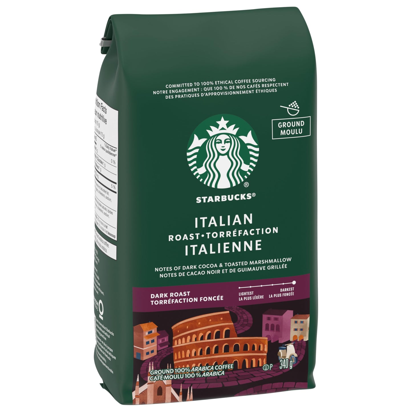 STARBUCKS Italian Roast Dark Roast Ground Coffee Bag, 340 g