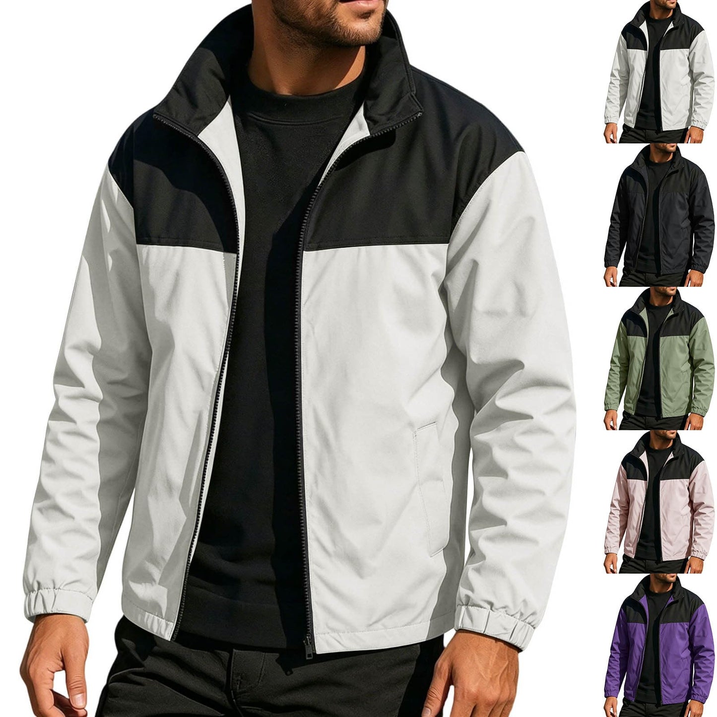 Rain Jacket Men Lightweight Waterproof Windbreaker Full Zipper Raincoats for Outdoor Travel Cycling Running Hiking White Medium