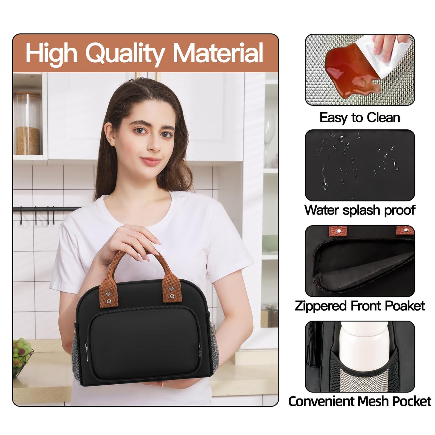 Yotrone Lunch Bag Women, Insulated Lunch Box Lunch Bag for Women Men Adult Work, Cute Lunch Tote Bag Large Capacity Reusable Cooler Containers for Travel Picnic or Office (Black)