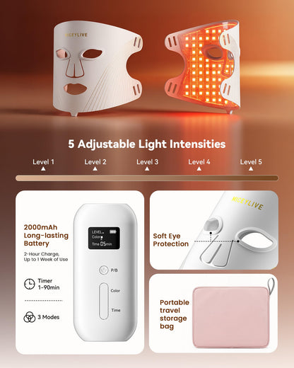 MICEYLIVE Red Light Mask for Face Near-Infrared LED Light Mask, White