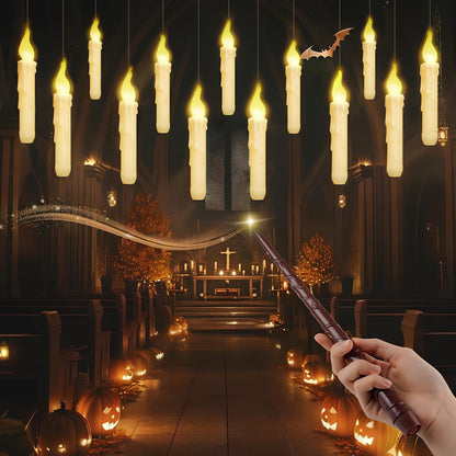 Halloween Decorations, 12PCS Floating Candles with Magic Wand Remote, Battery Operated Flameless LED Candles Halloween Decor for Halloween Spooky Theme Indoor Outdoor Décoration, Warm Light