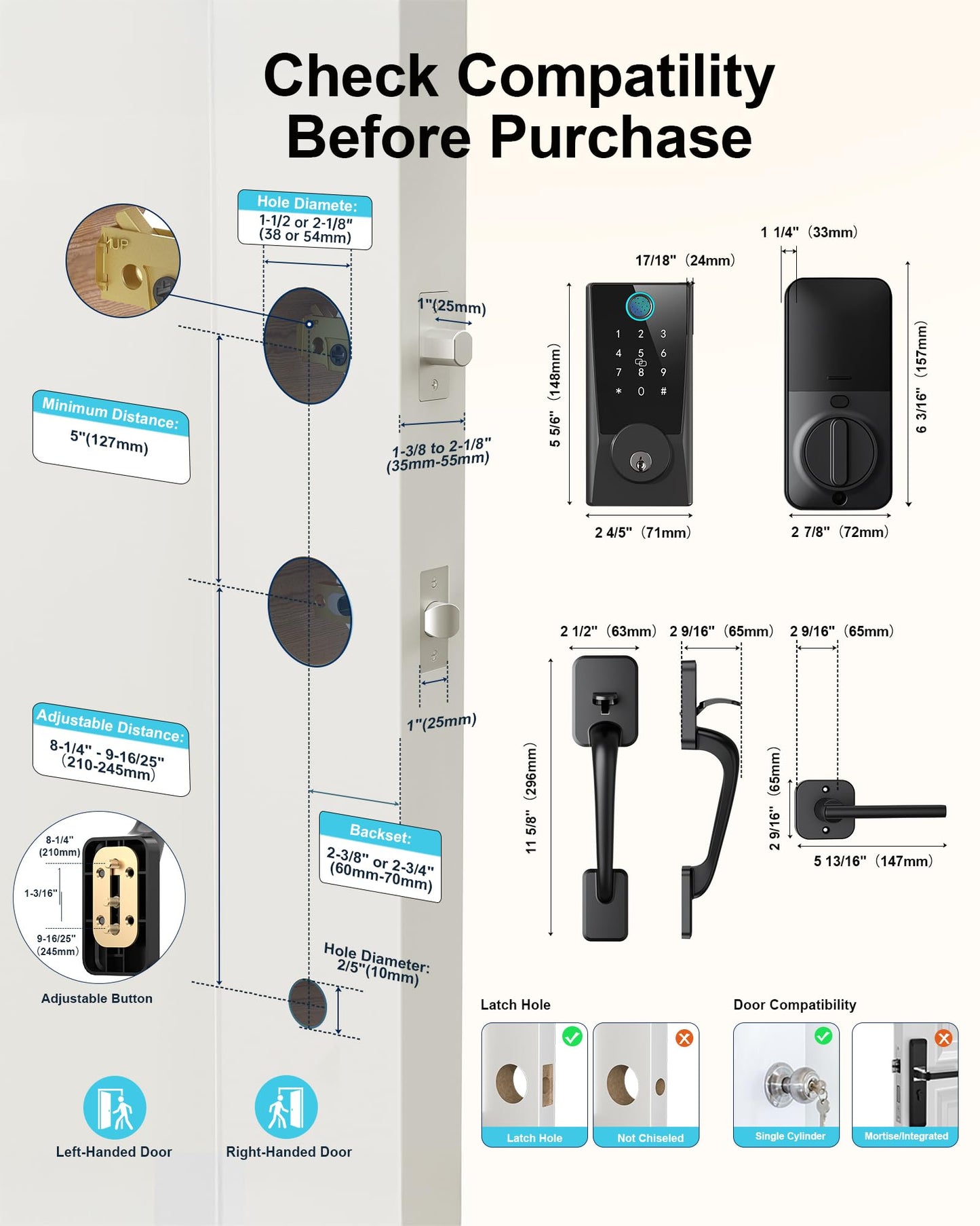 Hornbill WiFi Smart Lock with Handleset: Keyless Entry WiFi Keypad Deadbolt Lock, Compatible with Alexa, Remote Control, Fingerprint Password Unlock, Auto Lock, Built-in Wi-Fi (2.4Ghz)