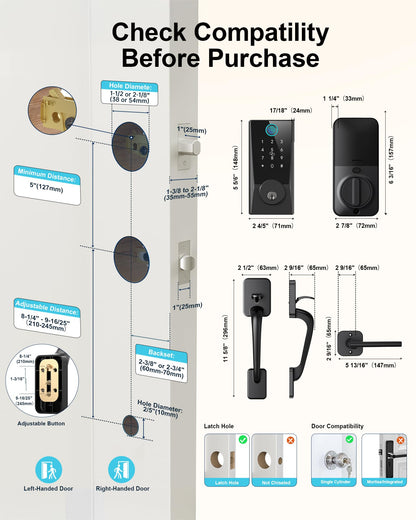 Hornbill WiFi Smart Lock with Handleset: Keyless Entry WiFi Keypad Deadbolt Lock, Compatible with Alexa, Remote Control, Fingerprint Password Unlock, Auto Lock, Built-in Wi-Fi (2.4Ghz)