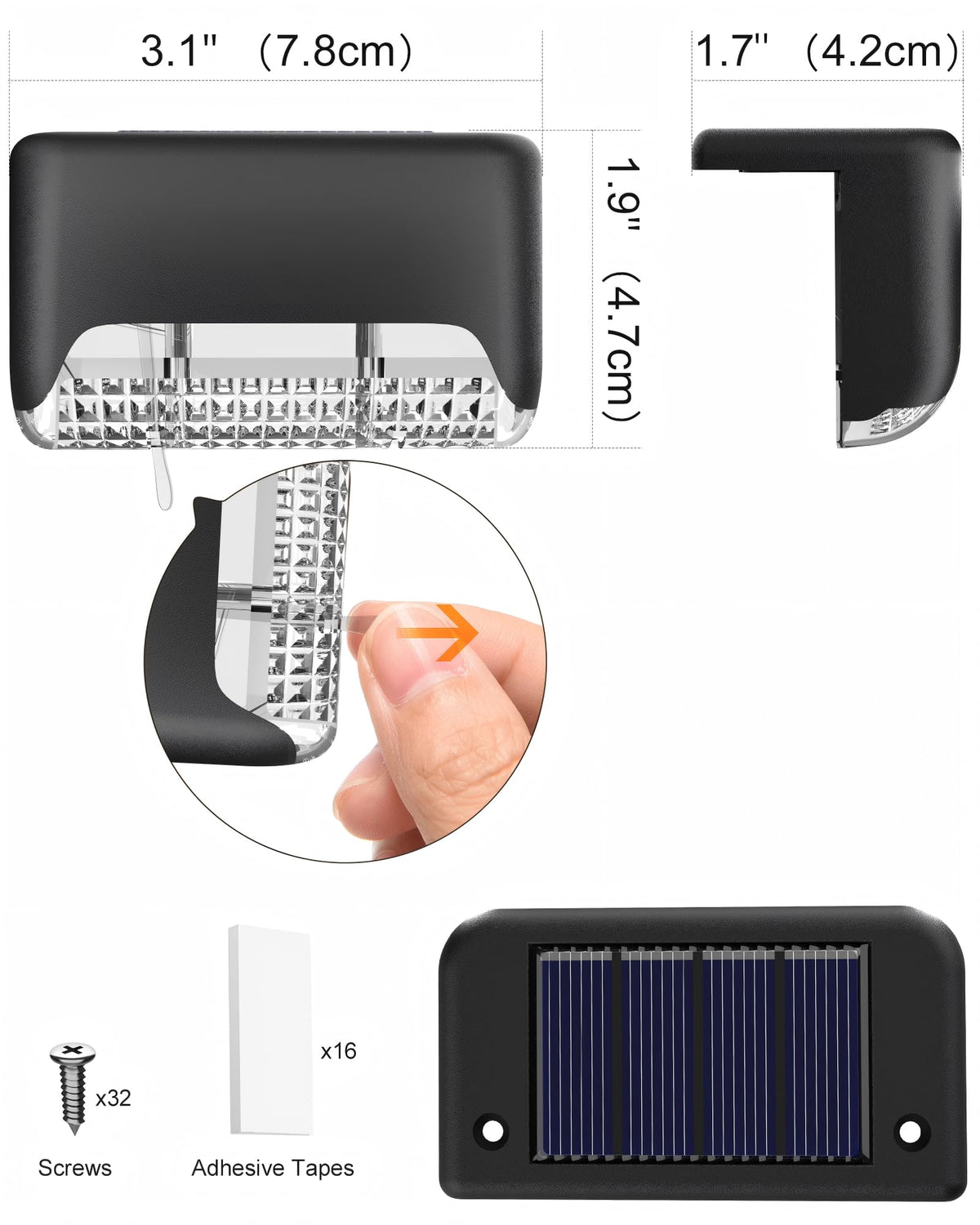 CANASUN Solar Deck Lights 16 Pack Solar Fence Light Solar Powered Outdoor Step Light IP65 Waterproof LED Pathway Light for Deck Fence Railing Garden Patio StairYard(Warm Light)