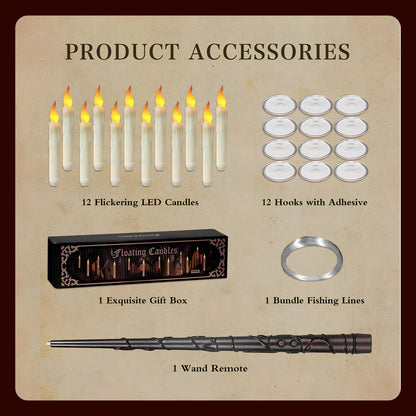 Halloween Decorations, 12PCS Floating Candles with Magic Wand Remote, Battery Operated Flameless LED Candles Halloween Decor for Halloween Spooky Theme Indoor Outdoor Décoration, Warm Light
