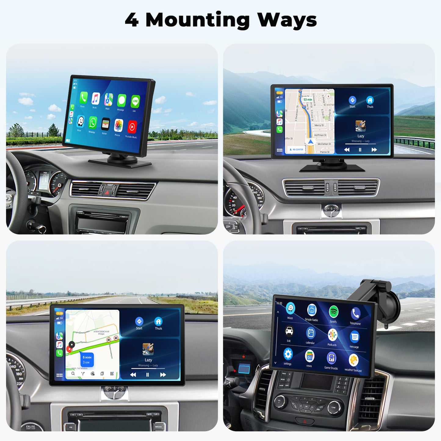 Volam 9'' Apple Carplay Screen for Car, Compatible with Apple Carplay & Android Auto, Portable Carplay Screen with Backup Camera, Mirror Link,Bluetooth, GPS Navigation,Voice Assistant