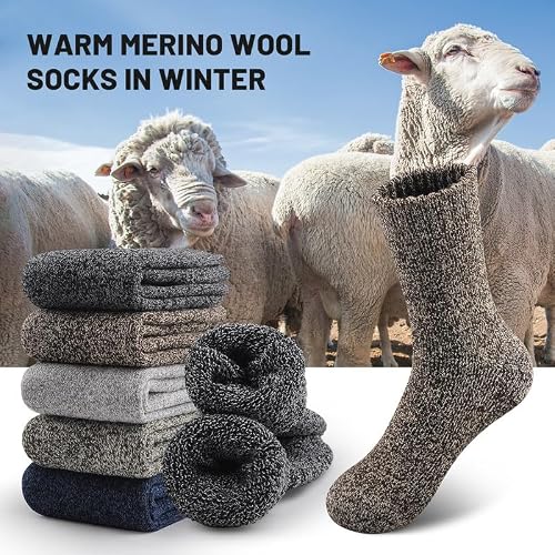 SIMIYA 5 Pairs Merino Wool Socks Extra Thick for Winter Cold Weather