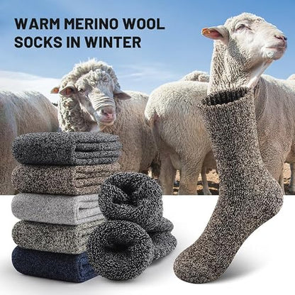 SIMIYA 5 Pairs Merino Wool Socks Extra Thick for Winter Cold Weather
