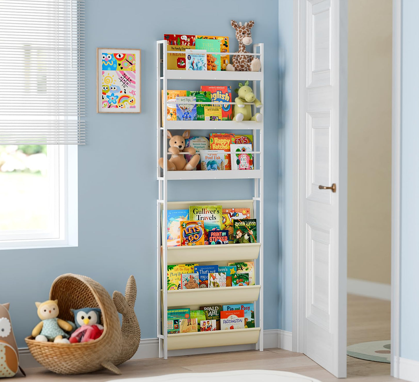 HAVLOTII Kids Bookshelf - 6-Tier Wall Mounted Book Shelf for Kids Rooms, Modern Style, Childrens Bookcases