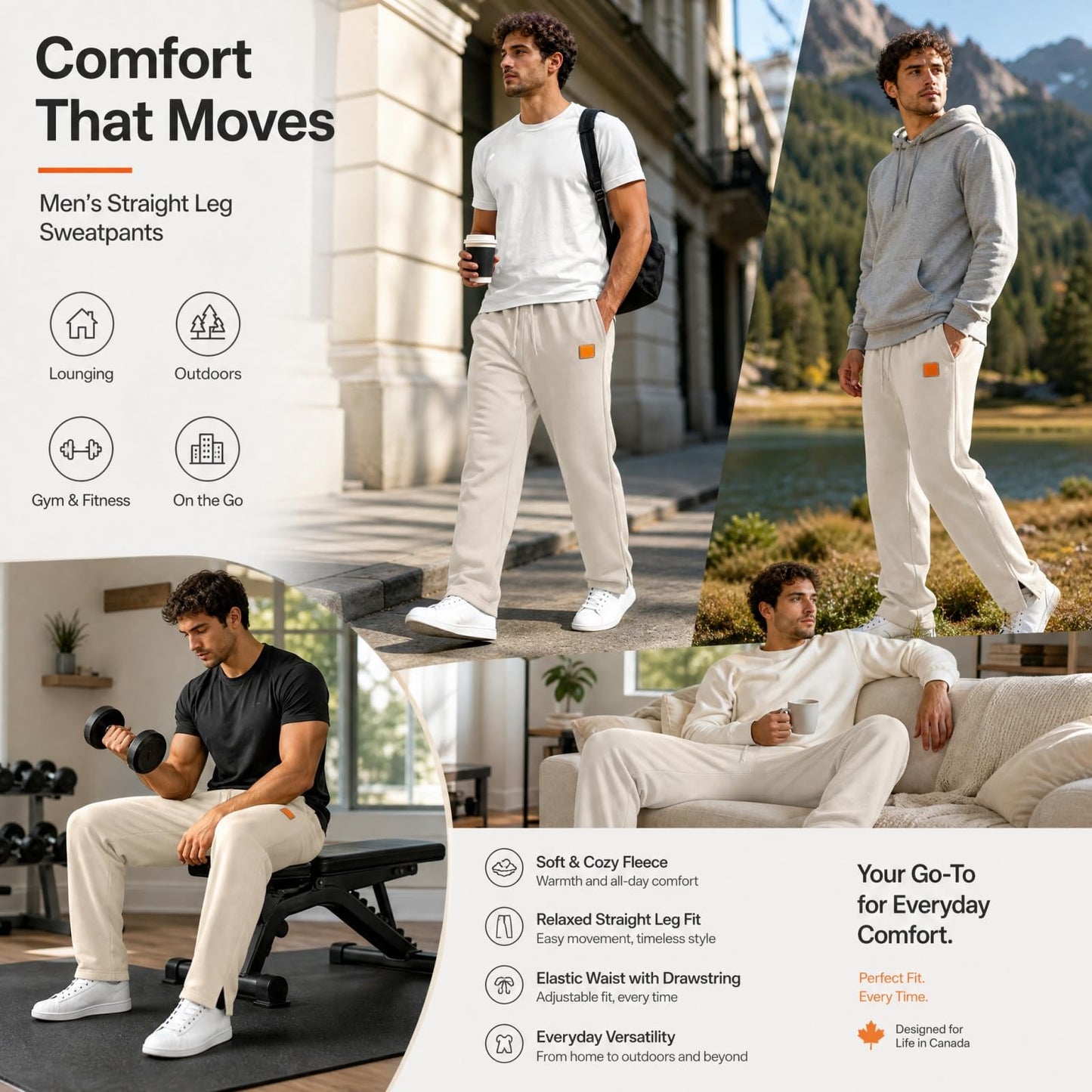 Sweatpants Men Sweatpants for Men Straight Leg Joggers Side Slits Loose Fit Sweat Pants Drawstring Waist Athletic Lounge Bottoms Mens Lounge Pants with Pockets Blue,XL