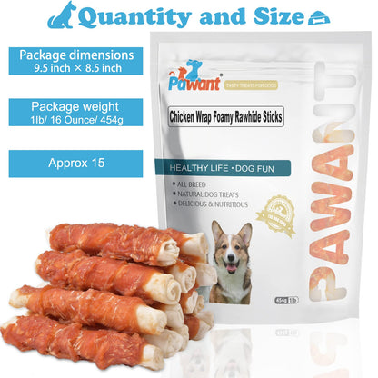 Pawant Dog Treats Chicken Wrapped Rawhide Rolls Healthy Dog Chews Long Lasting1 lb/454g