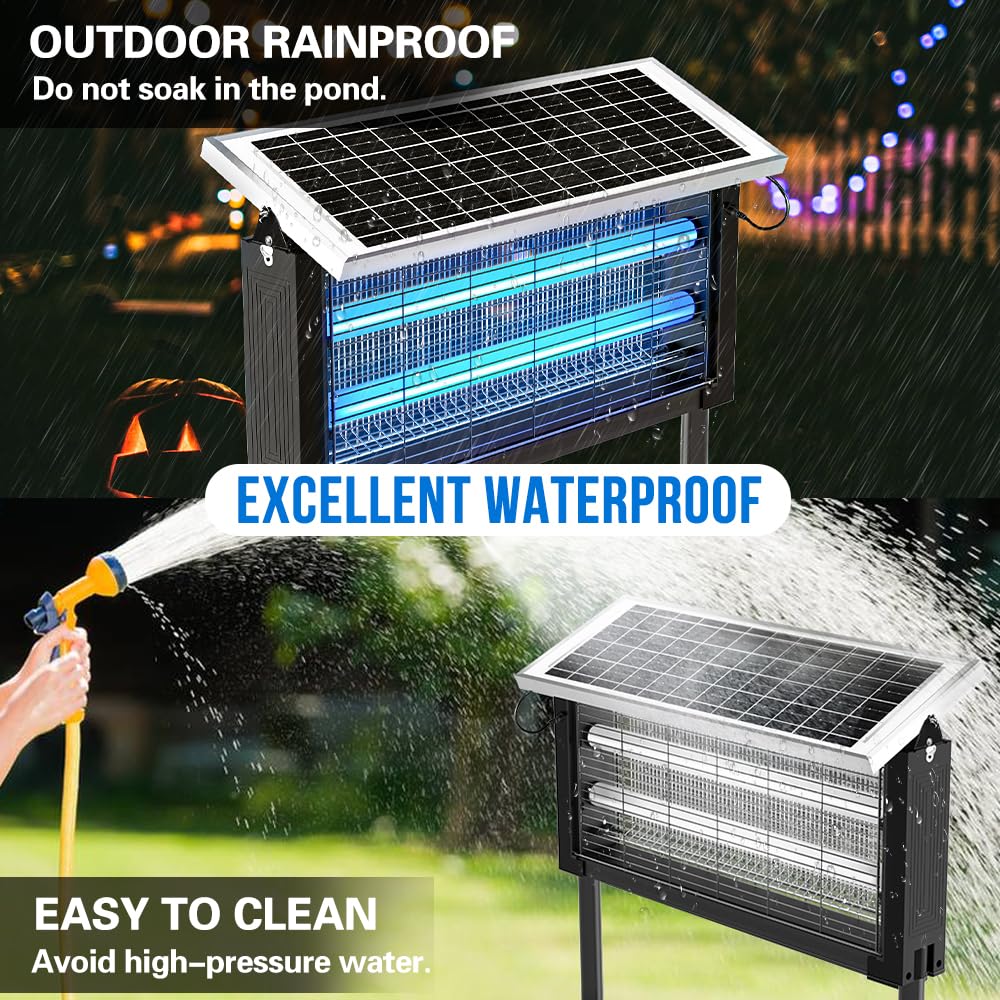 Bug Zapper Outdoor Solar, 4000V Electric Fly Mosquito Trap with LED Lamp, Waterproof & Portable Insect Control for Patio, Yard, Camping, Home, Garden