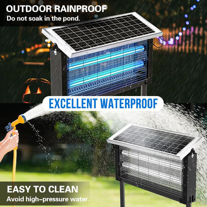 Bug Zapper Outdoor Solar, 4000V Electric Fly Mosquito Trap with LED Lamp, Waterproof & Portable Insect Control for Patio, Yard, Camping, Home, Garden