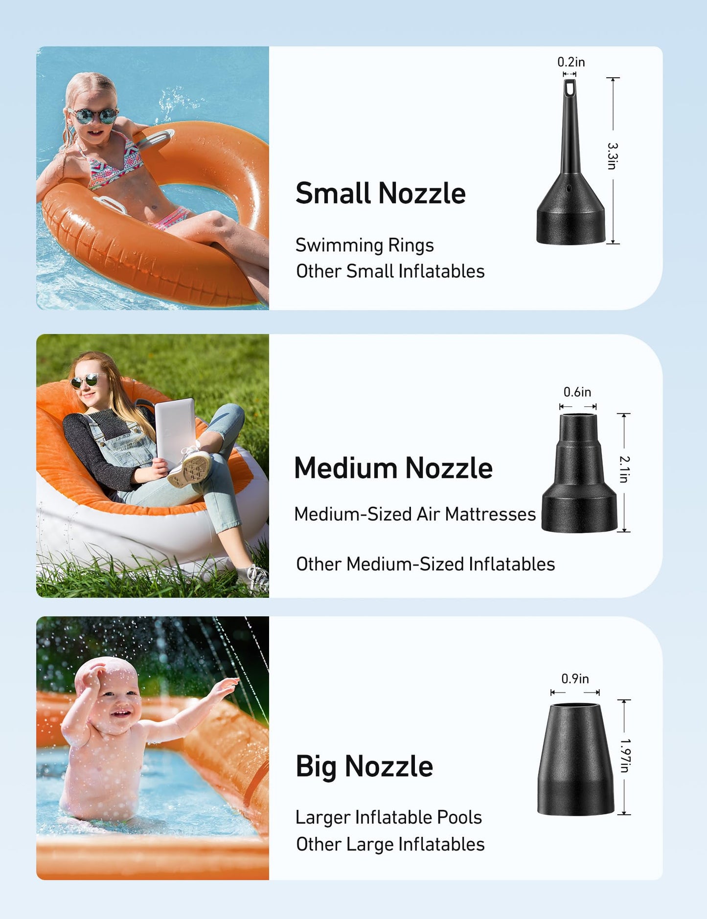 AstroAI Portable Air Pump for Inflator/Deflator - 110V AC/12V DC Air Mattress Pump, Electric Air Pump with 3 Nozzles, Suitable for Outdoor Camping Air Bed, Pool Toys, Swimming Ring