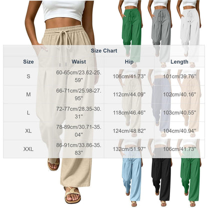 Linen Pants for Women Summer Straight Wide Leg Casual Palazzo Trousers Drawstring Comfy Casual Flowy Beach Outfits Beige