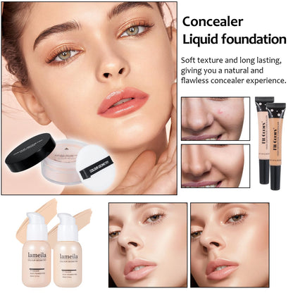 All-in-One Makeup Kit - 39-Color Eyeshadow Palette, Liquid Foundation, Loose Powder, Eyebrow Pencil, 4-Color Lip Gloss Set