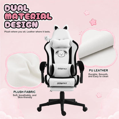 Dowinx Cat Ear Gaming Chair for Adults, Ergonomic Computer Chair with Massage Lumbar Support, Reclining Gamer Chair with Footrest and Headrest, 290 lbs