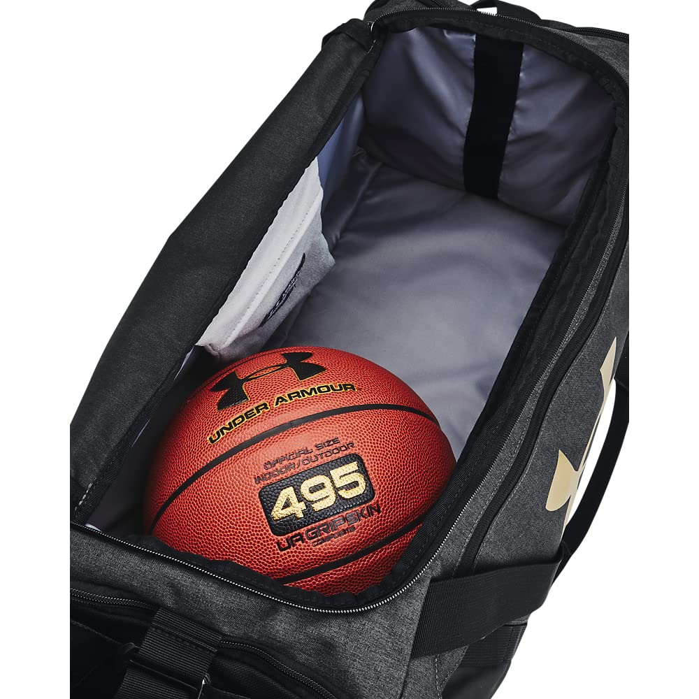 Under Armour Unisex-Adult Undeniable 5.0 Duffle, Black Medium Heather (002)/Metallic Gold, Medium (58L), Undeniable 5.0 Duffle