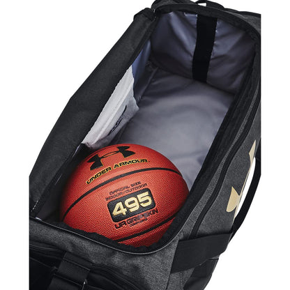 Under Armour Unisex-Adult Undeniable 5.0 Duffle, Black Medium Heather (002)/Metallic Gold, Medium (58L), Undeniable 5.0 Duffle