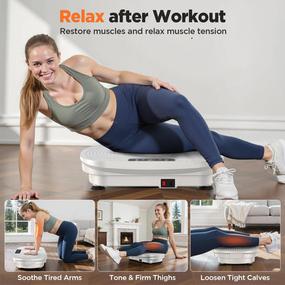 FEIERDUN Vibration Plate Exercise Machine, Full Body Vibrating Plate with Wider Platform, 150kg (330lbs) Capacity, Plaque Vibrante with LED Screen, Remote & Resistance Bands,White
