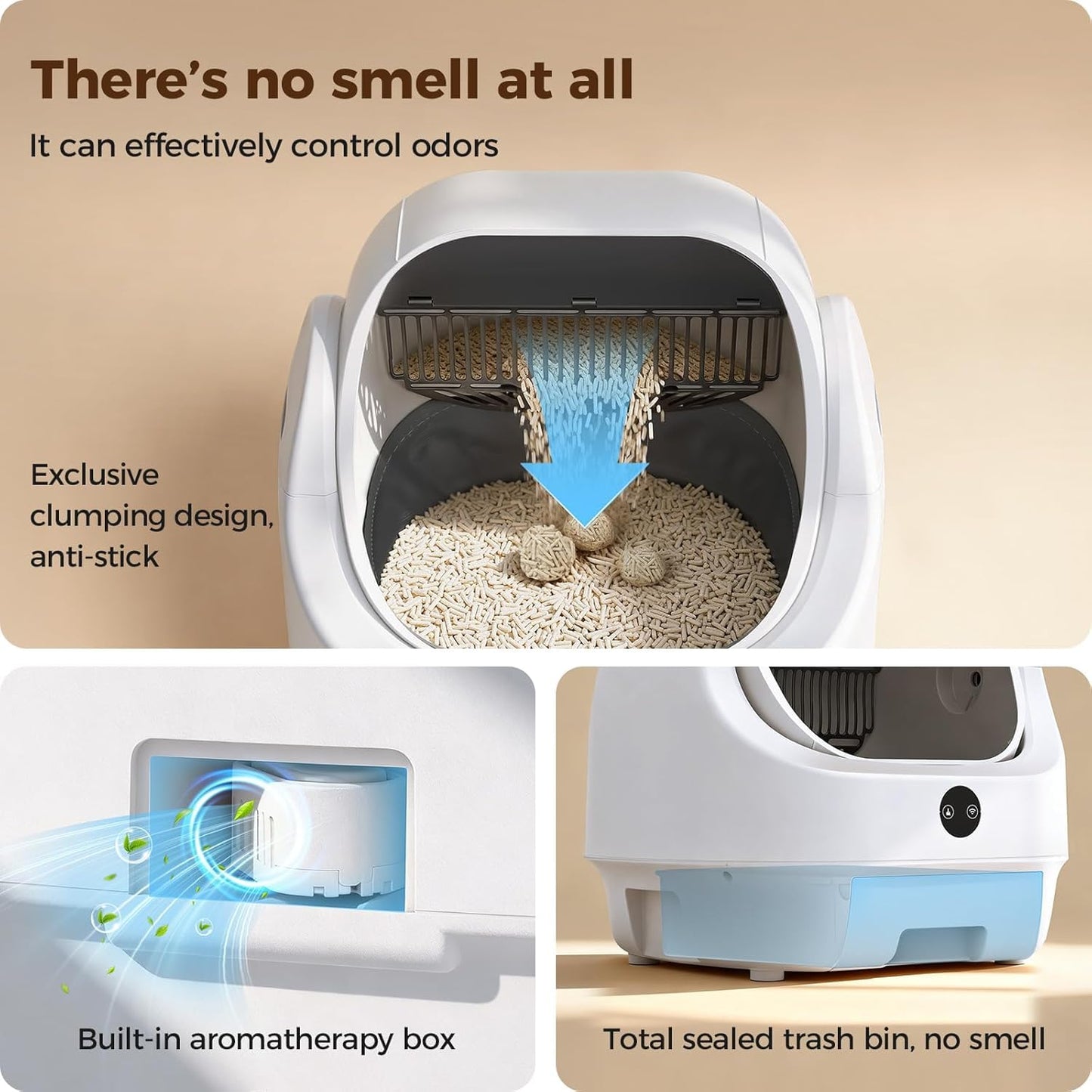 Automatic Cat Litter Box Self-Cleaning Open Top, Ellenpent [Odor-Free] Litiere Pour Chat Autonettoyant, Electric Cat Litter Box with APP Control, for Single and Multi-Cat Households