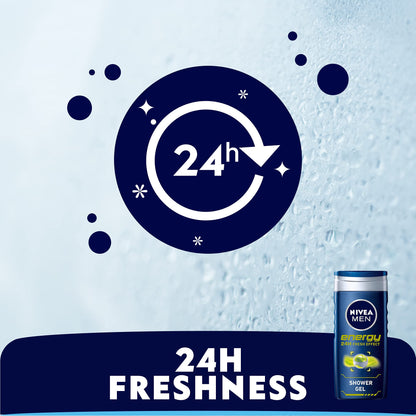 NIVEA MEN Energy 3-in-1 Shower Gel, Body Face Hair, Mint Extract, 500ml