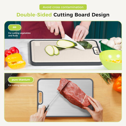 Titanium Cutting Board for Kitchen, Cutting Board Double Sided Food Grade, Pure Titanium/PP, Easy to Clean Large Size 16”×10”