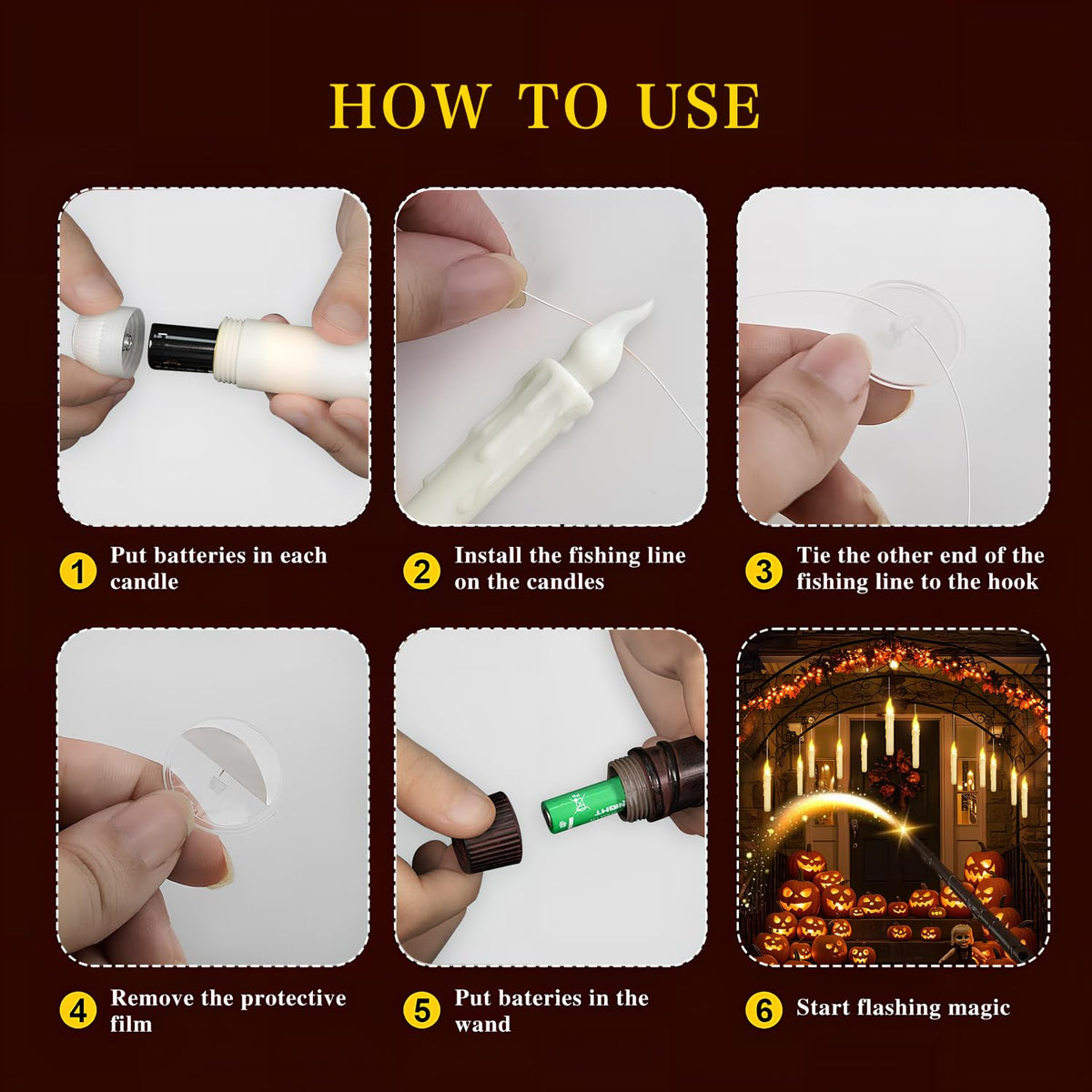 Halloween Decorations, 12PCS Floating Candles with Magic Wand Remote, Battery Operated Flameless LED Candles Halloween Decor for Halloween Spooky Theme Indoor Outdoor Décoration, Warm Light