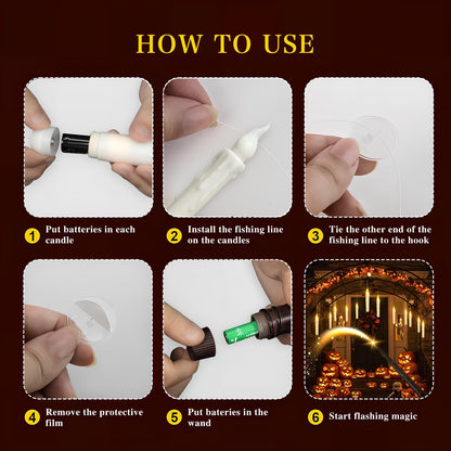 Halloween Decorations, 12PCS Floating Candles with Magic Wand Remote, Battery Operated Flameless LED Candles Halloween Decor for Halloween Spooky Theme Indoor Outdoor Décoration, Warm Light