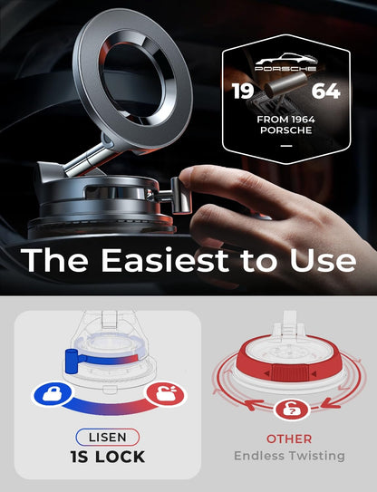 LISEN Car Phone Holder for Magsafe Car Mount [89 LBS Suction] Vacuum Magnetic Phone Holder Car for Mom MagLock Adjustable Suction Dashboard Mount in-Dash Mounting for iPhone 17 Pro Max 16 15 14 13