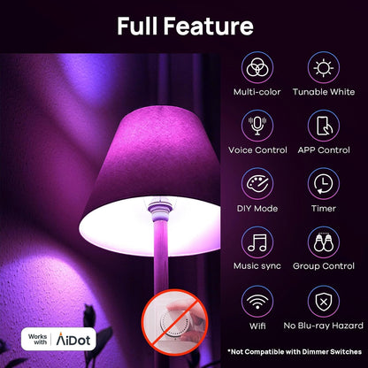 Linkind Matter Smart Light Bulb, Smart Bulbs Work with Apple Home/Siri/Alexa/Google Home, RGBTW Color Changing Bulbs Music Sync, A19 E26 60W 800LM, 2.4Ghz WiFi Only, 2 Pack