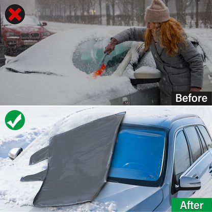 Instraella Windshield Cover for Ice and Snow, Heavy Duty Oxford Fabric, Secure Fit Windproof Frost Snow Cover Windshield Protector for Cars, Compact SUVs, Trucks, Winter Car Accessories(M)