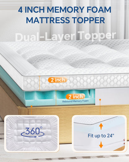 BEDELITE Dual Layer Queen Size Memory Foam Mattress Topper