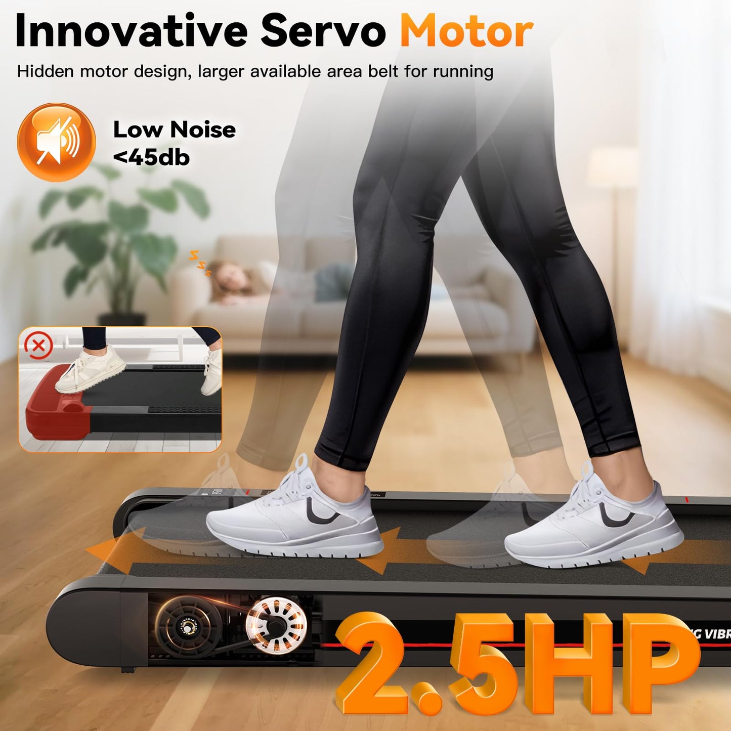 Sperax Walking Vibration Pad with APP,2.5 HP Under Desk Treadnill with Remote Control,Compact Portable Treadmill for Home and Office