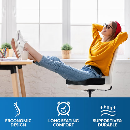QUTOOL Seat Cushion for Office Chair, High-Density Memory Foam Chair Cushion for Long Hours of Sitting, U-Shaped Seat Pad with Non-Slip Bottom, Removable Cover for Home, Desk & Gaming Chair