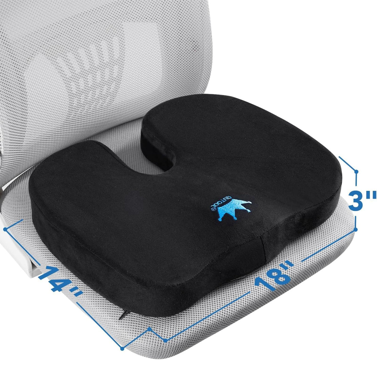 QUTOOL Seat Cushion for Office Chair, High-Density Memory Foam Chair Cushion for Long Hours of Sitting, U-Shaped Seat Pad with Non-Slip Bottom, Removable Cover for Home, Desk & Gaming Chair