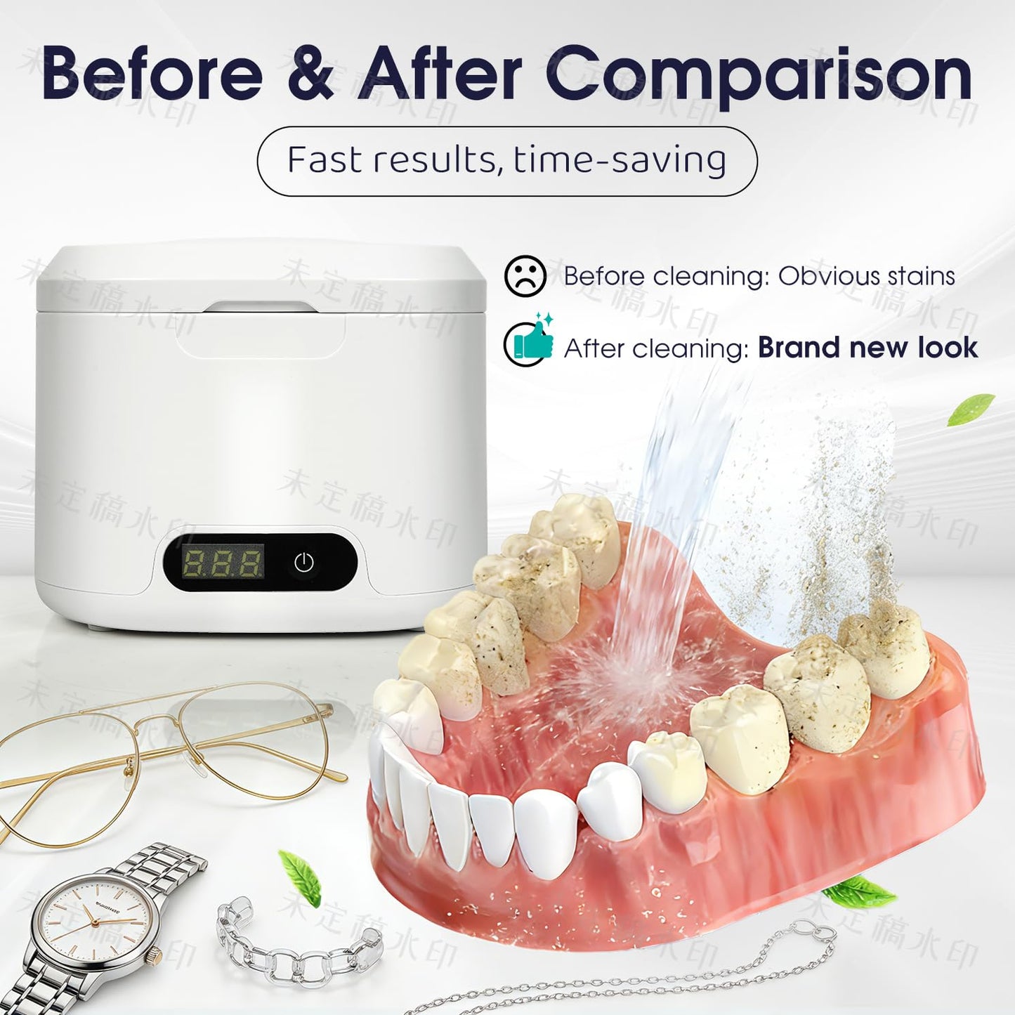 DKOXT Ultrasonic Retainer Cleaner Machine, Upgraded 49kHz Ultrasonic Cleaner for Denture, Night Guards, Mouth Guard Braces, Jewelry, Necklaces, Watch Strap, Digital Timer Dental Cleaning Pod, 304 Stainless Steel Tank (White)