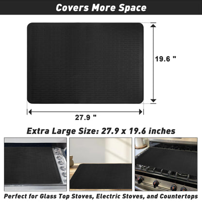 Stove Top Cover for Electric Stove, Silicone Glass Cooktop Protector, 28"x20" Stove Mat, Cooktop Protector, Heat Resistant Range Ceramic Stove Top Covers Mat, Dish Drying Mat XL (Black, 28" x 20")