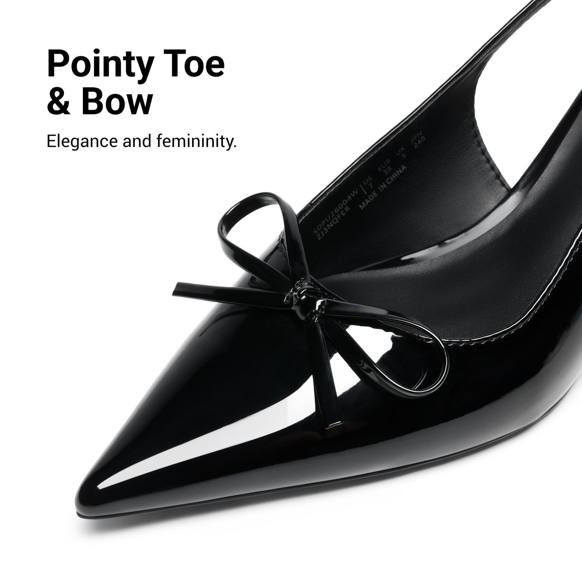 DREAM PAIRS Women's Slingback Kitten Heels Pumps with Bow,Black-Pat,7