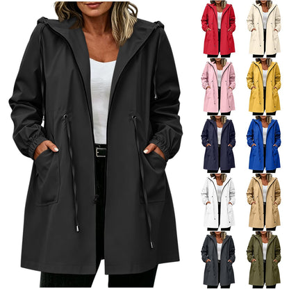 Rain Jacket Women Waterproof Hooded Lightweight Outwear Zip up Raincoats Plus Size Cozy 2026 Trench Coat with Pockets