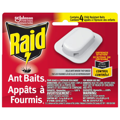 Raid Ant Killer Baits and Traps, Kills Ants Where They Breed, for Indoor Use, Child Resistant, 4 Bait Stations