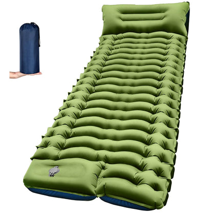 Camping Sleeping Pad, TocsQron Self Inflating Sleeping Mats with Pillow Carry Bag ＆ Built-in Foot Pump, Camping Air Mattress for Beach Backpacking Tent Hiking Traveling Picnic (Green and Blue)