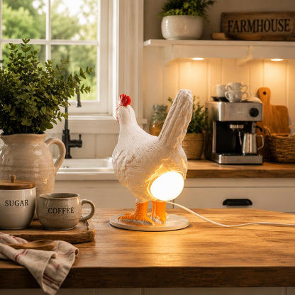 Chicken Shaped Lamp White Hen Night Light Animal Decor Farmhouse Home Gift