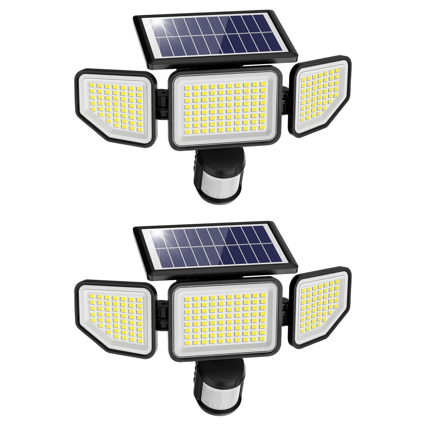 Onforu 4500LM Solar Lights Outdoor, 3 Heads Security Lights with Remote Control, IP65 Waterproof Motion Sensor Lights, 3 Modes Flood Lights for Wall, Porch, Yard, Outside (2, Black)