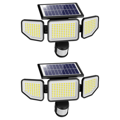 Onforu 4500LM Solar Lights Outdoor, 3 Heads Security Lights with Remote Control, IP65 Waterproof Motion Sensor Lights, 3 Modes Flood Lights for Wall, Porch, Yard, Outside (2, Black)